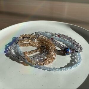 Vintage Braided Seedbead Peach Coral Amethyst Blue Necklace Bracelet Set XS